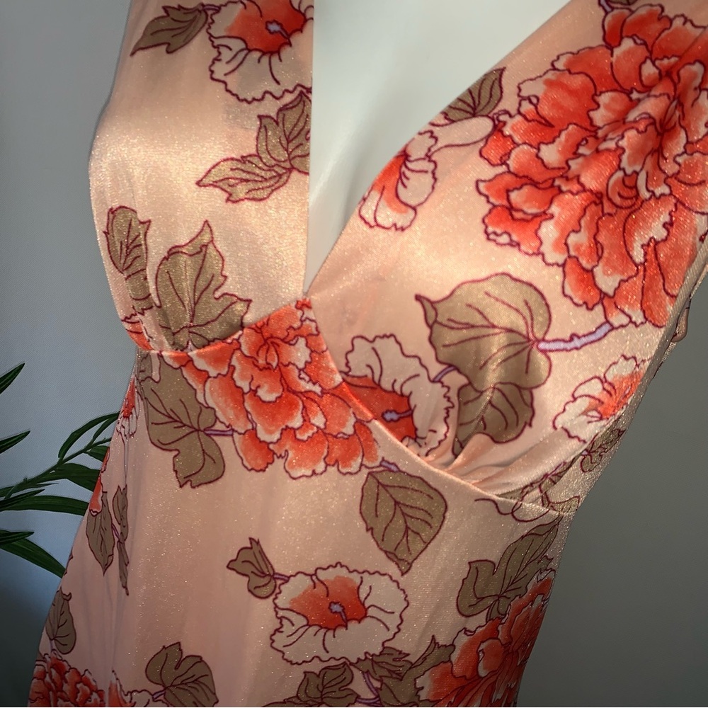 v i n t a g e :: Set Floral Long Satin Nylon Peignoir Slip Dress Robe - Picture 14 of 16